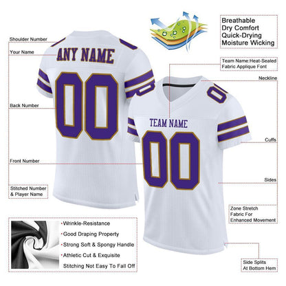 Custom White Purple-Old Gold Mesh Authentic Football Jersey - Sky-Custom