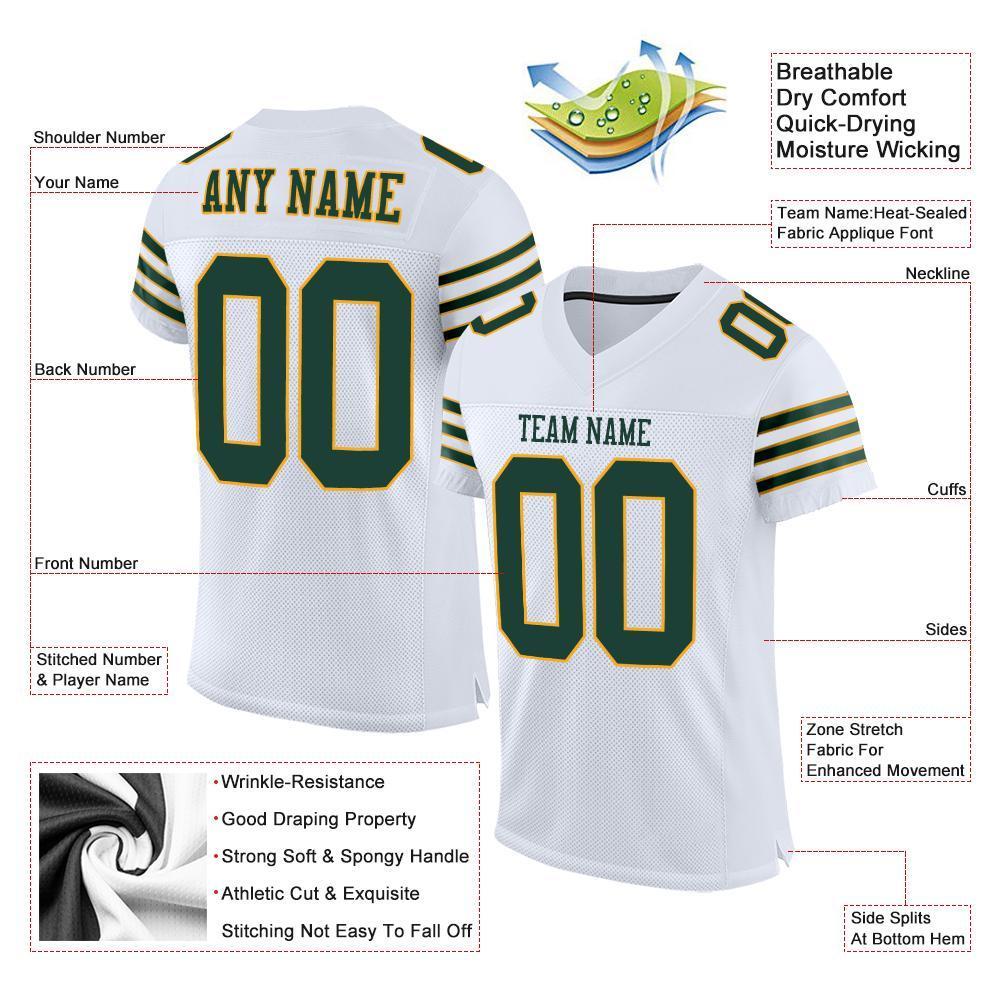 Custom White Green-Gold Mesh Authentic Football Jersey - Sky-Custom