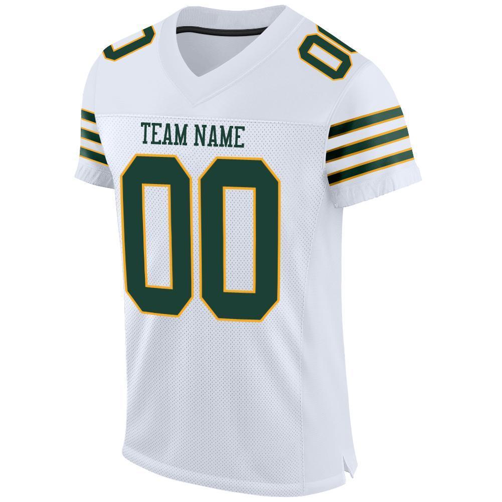 Custom White Green-Gold Mesh Authentic Football Jersey - Sky-Custom