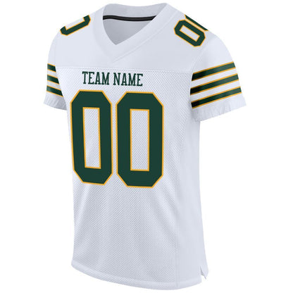 Custom White Green-Gold Mesh Authentic Football Jersey - Sky-Custom