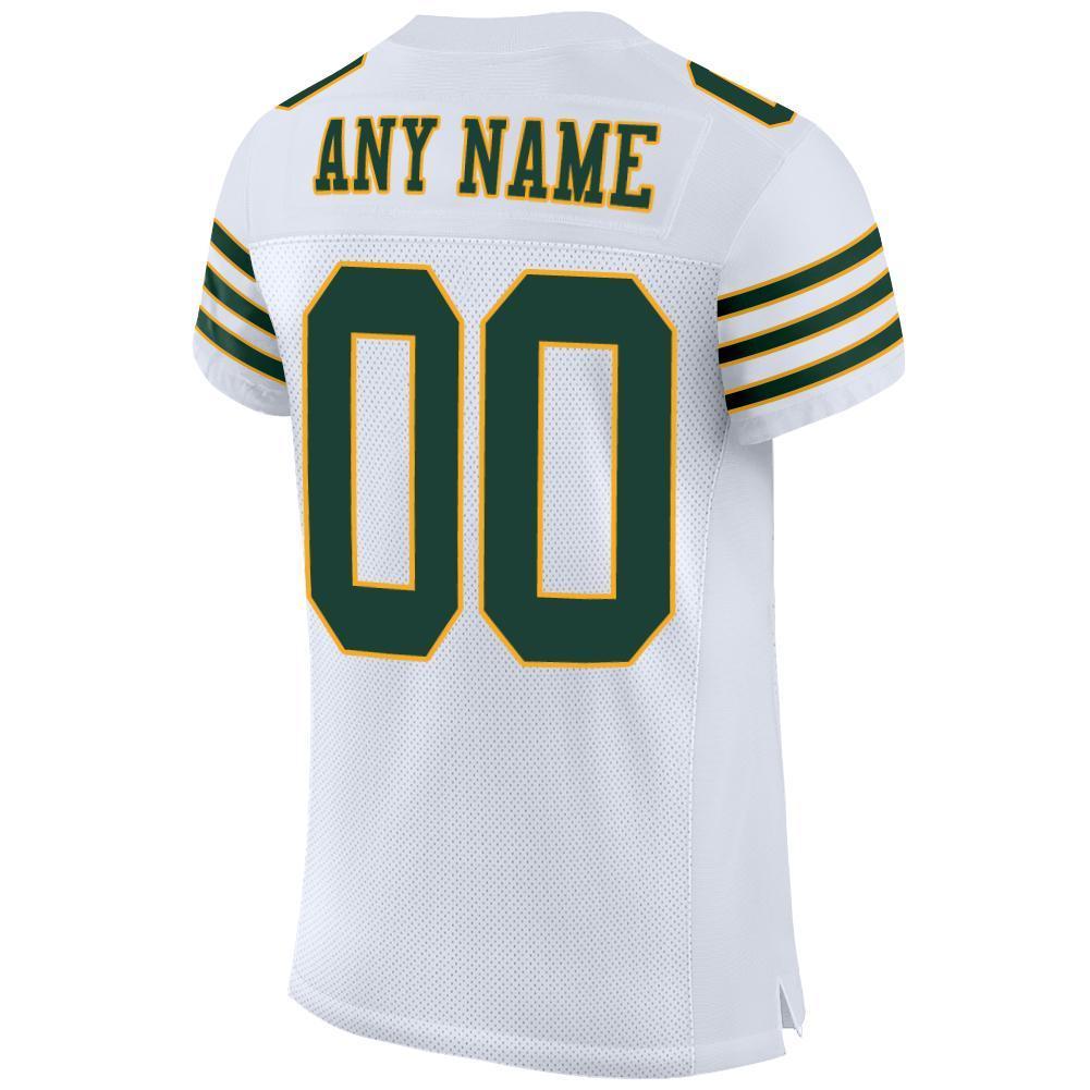Custom White Green-Gold Mesh Authentic Football Jersey - Sky-Custom