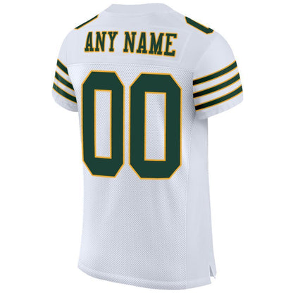 Custom White Green-Gold Mesh Authentic Football Jersey - Sky-Custom