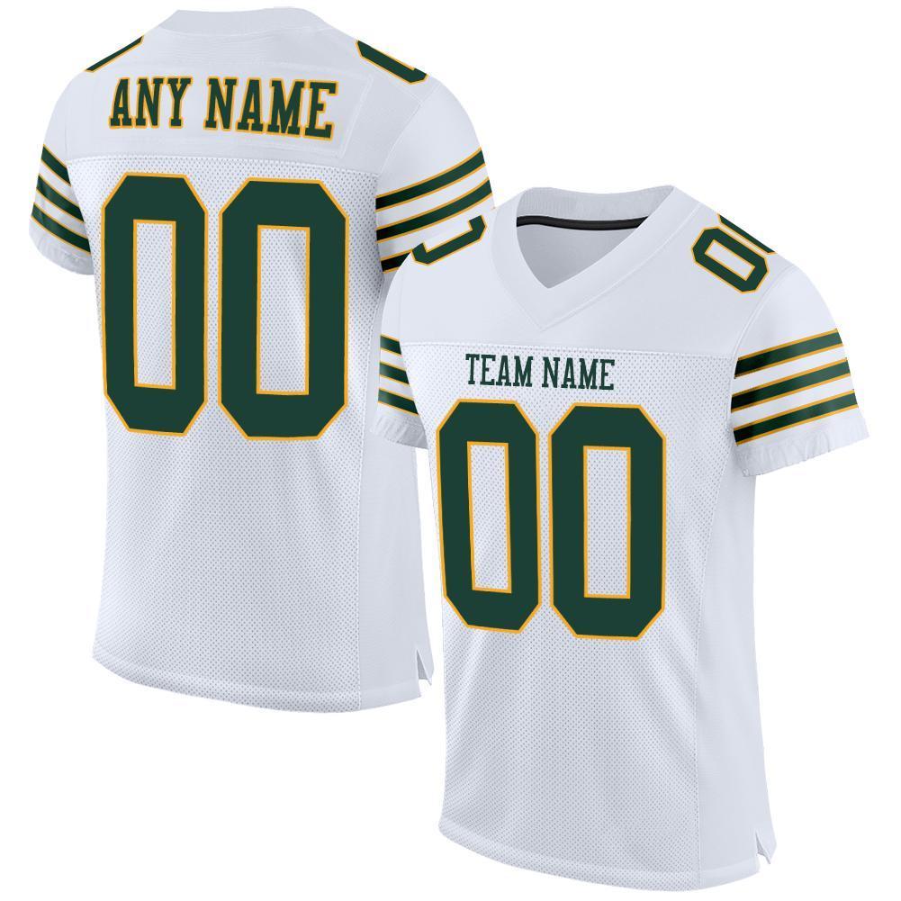 Custom White Green-Gold Mesh Authentic Football Jersey - Sky-Custom