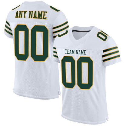 Custom White Green-Gold Mesh Authentic Football Jersey - Sky-Custom