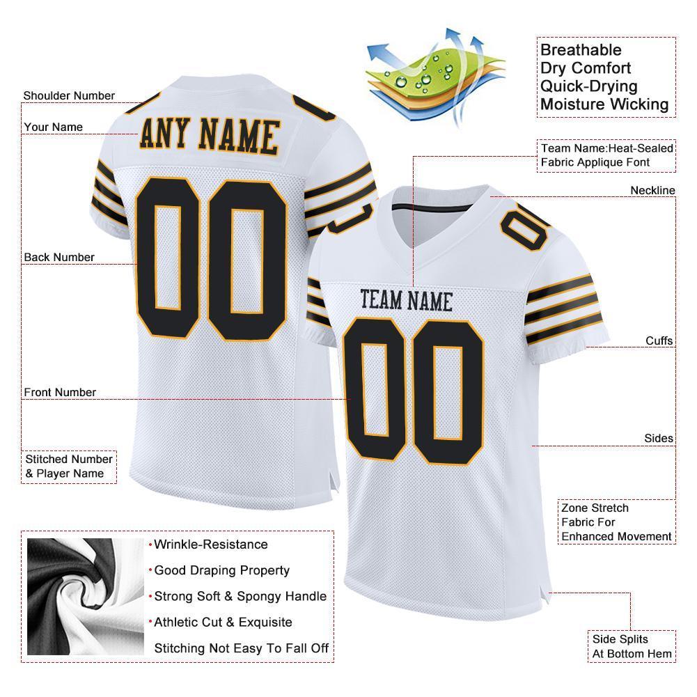 Custom White Black-Gold Mesh Authentic Football Jersey - Sky-Custom