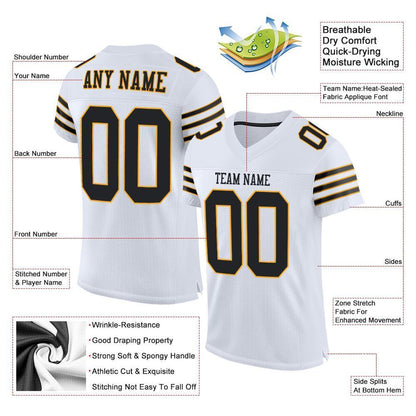 Custom White Black-Gold Mesh Authentic Football Jersey - Sky-Custom
