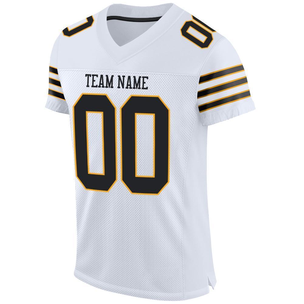 Custom White Black-Gold Mesh Authentic Football Jersey - Sky-Custom