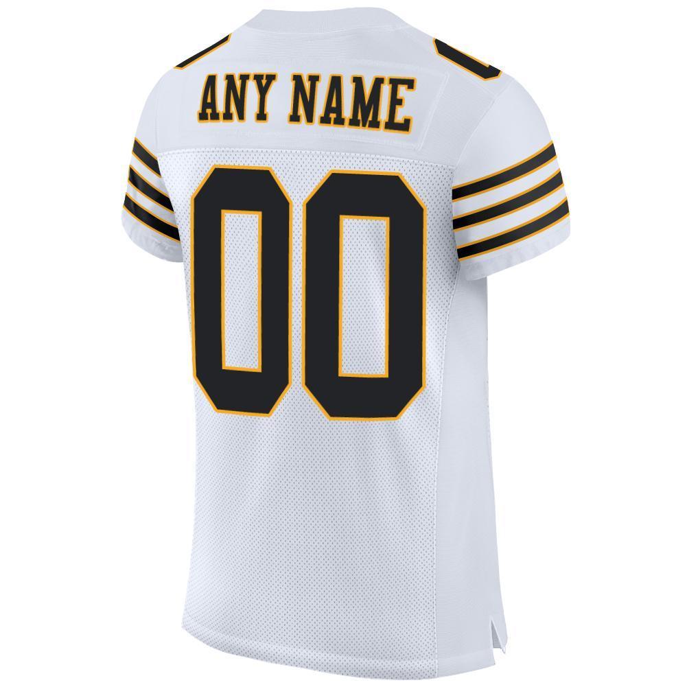 Custom White Black-Gold Mesh Authentic Football Jersey - Sky-Custom