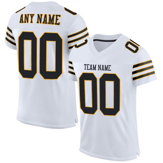 Custom White Black-Gold Mesh Authentic Football Jersey - Sky-Custom