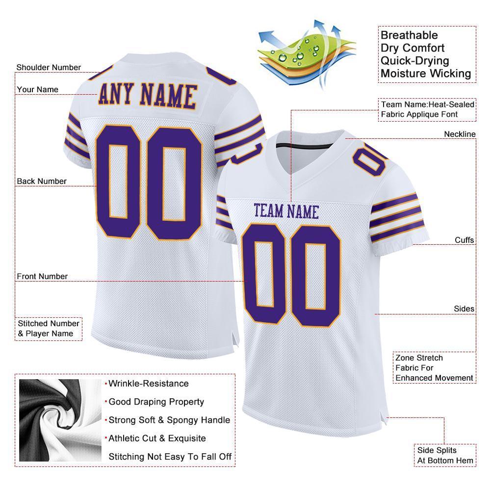 Custom White Purple-Gold Mesh Authentic Football Jersey - Sky-Custom