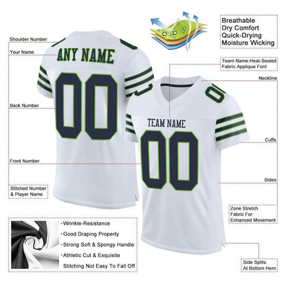 Custom White Navy-Neon Green Mesh Authentic Football Jersey - Sky-Custom