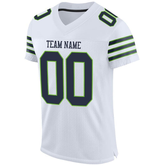 Custom White Navy-Neon Green Mesh Authentic Football Jersey - Sky-Custom