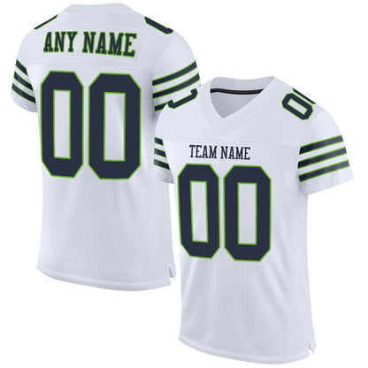 Custom White Navy-Neon Green Mesh Authentic Football Jersey - Sky-Custom