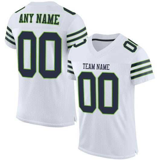 Custom White Navy-Neon Green Mesh Authentic Football Jersey - Sky-Custom