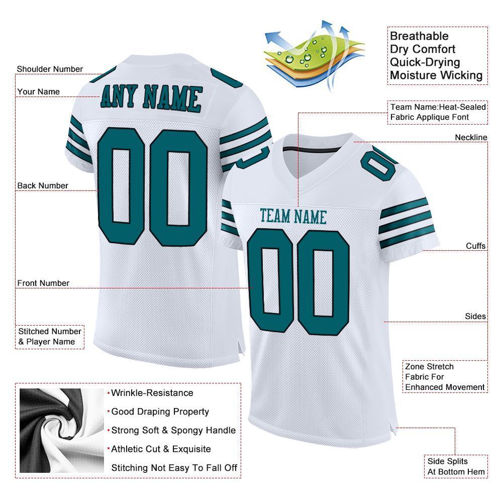 Custom White Teal-Black Mesh Authentic Football Jersey - Sky-Custom