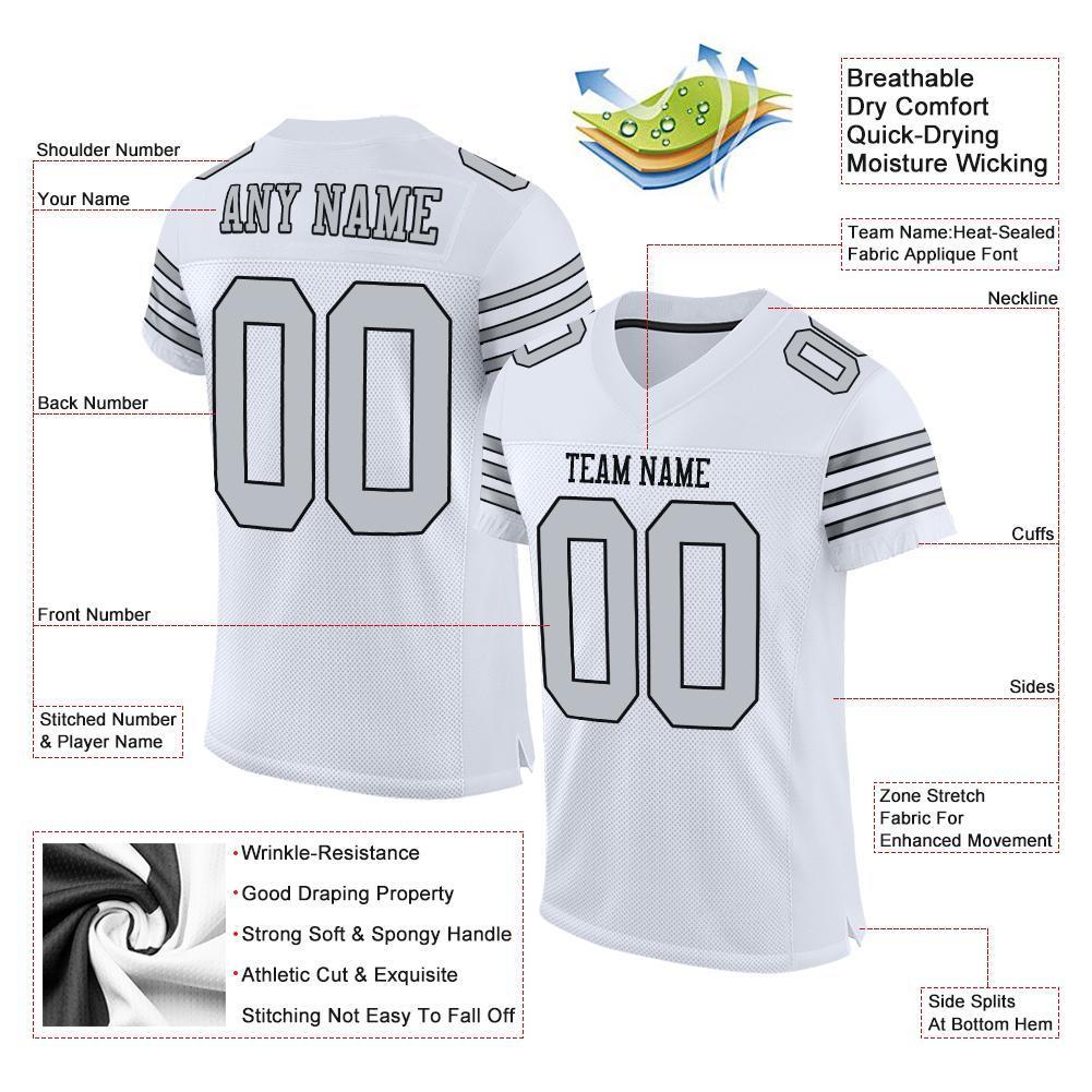 Custom White Silver-Black Mesh Authentic Football Jersey - Sky-Custom