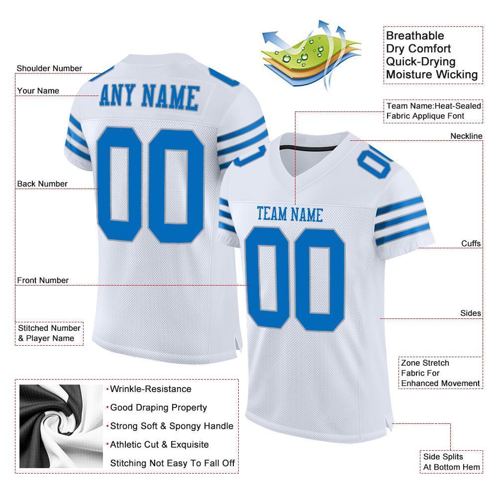 Custom White Panther Blue-Light Gray Mesh Authentic Football Jersey - Sky-Custom