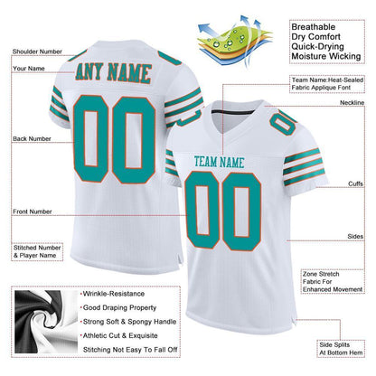 Custom White Aqua-Orange Mesh Authentic Football Jersey - Sky-Custom