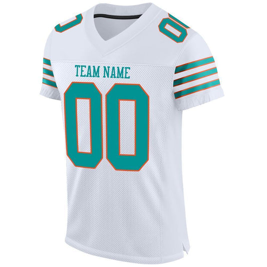 Custom White Aqua-Orange Mesh Authentic Football Jersey - Sky-Custom