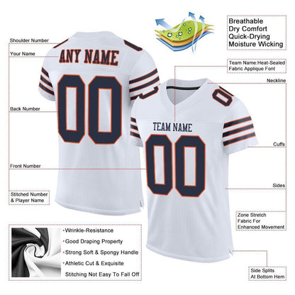 Custom White Navy-Orange Mesh Authentic Football Jersey - Sky-Custom