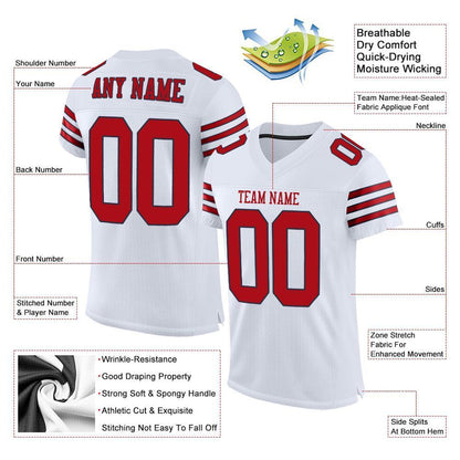 Custom White Red-Navy Mesh Authentic Football Jersey - Sky-Custom