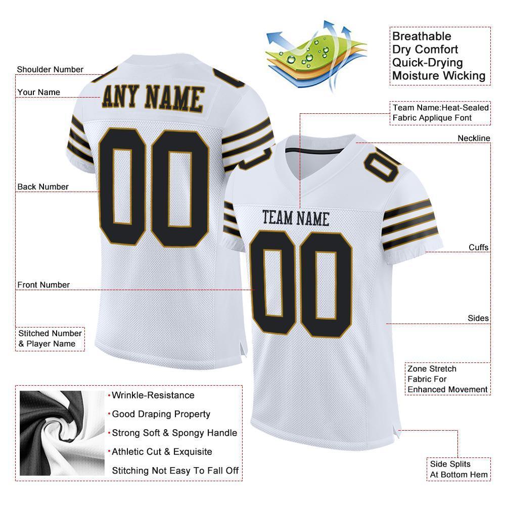Custom White Black-Old Gold Mesh Authentic Football Jersey - Sky-Custom