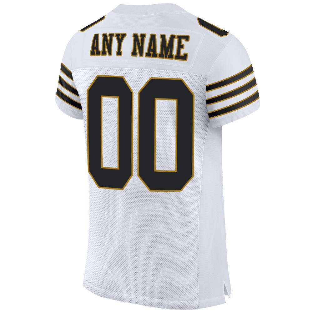 Custom White Black-Old Gold Mesh Authentic Football Jersey - Sky-Custom