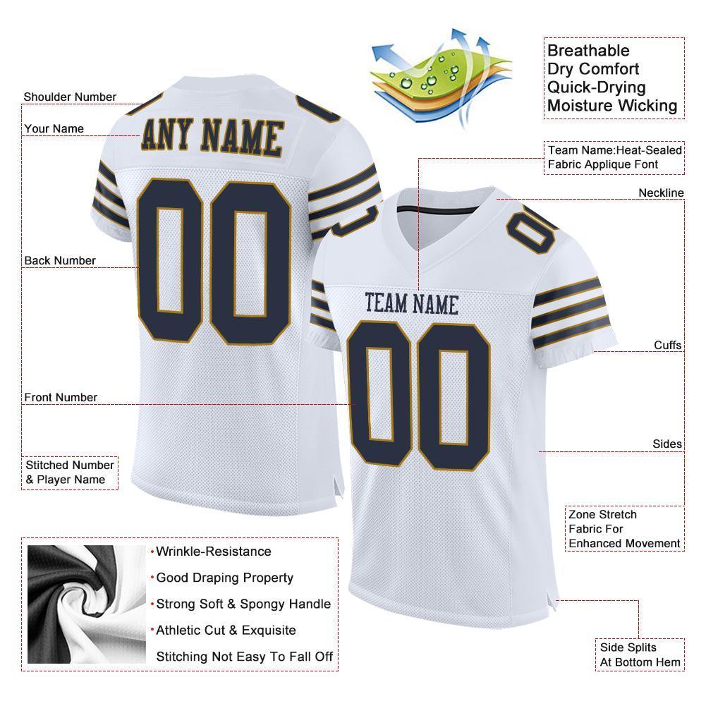 Custom White Navy-Old Gold Mesh Authentic Football Jersey - Sky-Custom