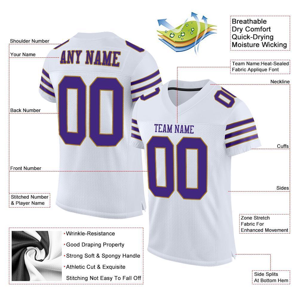 Custom White Purple-Old Gold Mesh Authentic Football Jersey - Sky-Custom