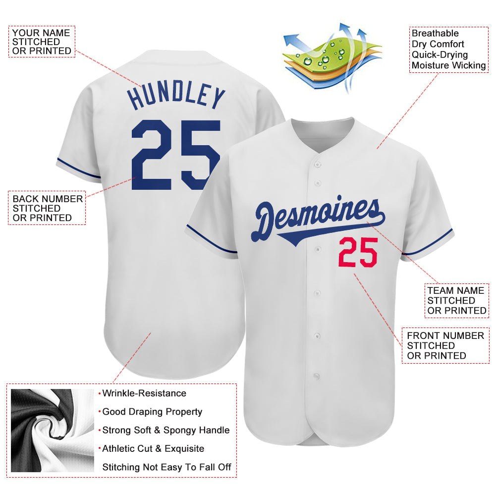 Custom White Royal-Red Authentic Baseball Jersey - Sky-Custom