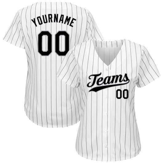 Custom White Black Pinstripe Black-Gray Authentic Baseball Jersey - Sky-Custom