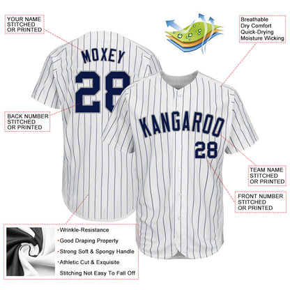 Custom White Navy Pinstripe Navy-Gray Authentic Baseball Jersey - Sky-Custom