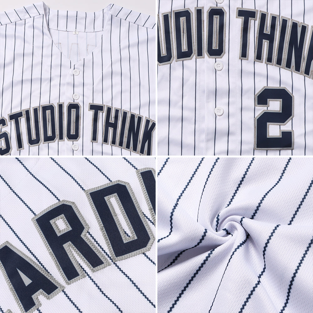 Custom White Navy Pinstripe Navy-Gray Authentic Baseball Jersey - Sky-Custom