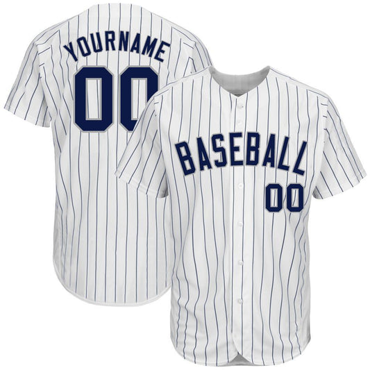 Custom White Navy Pinstripe Navy-Gray Authentic Baseball Jersey - Sky-Custom