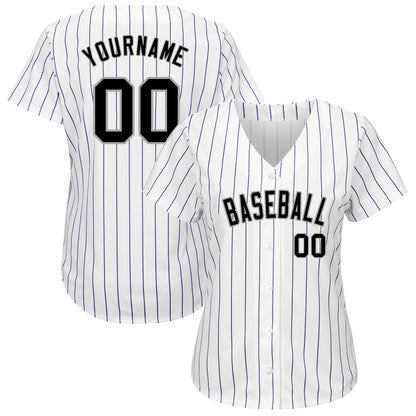 Custom White Purple Pinstripe Black-Gray Authentic Baseball Jersey - Sky-Custom