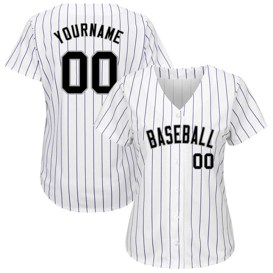 Custom White Purple Pinstripe Black-Gray Authentic Baseball Jersey - Sky-Custom