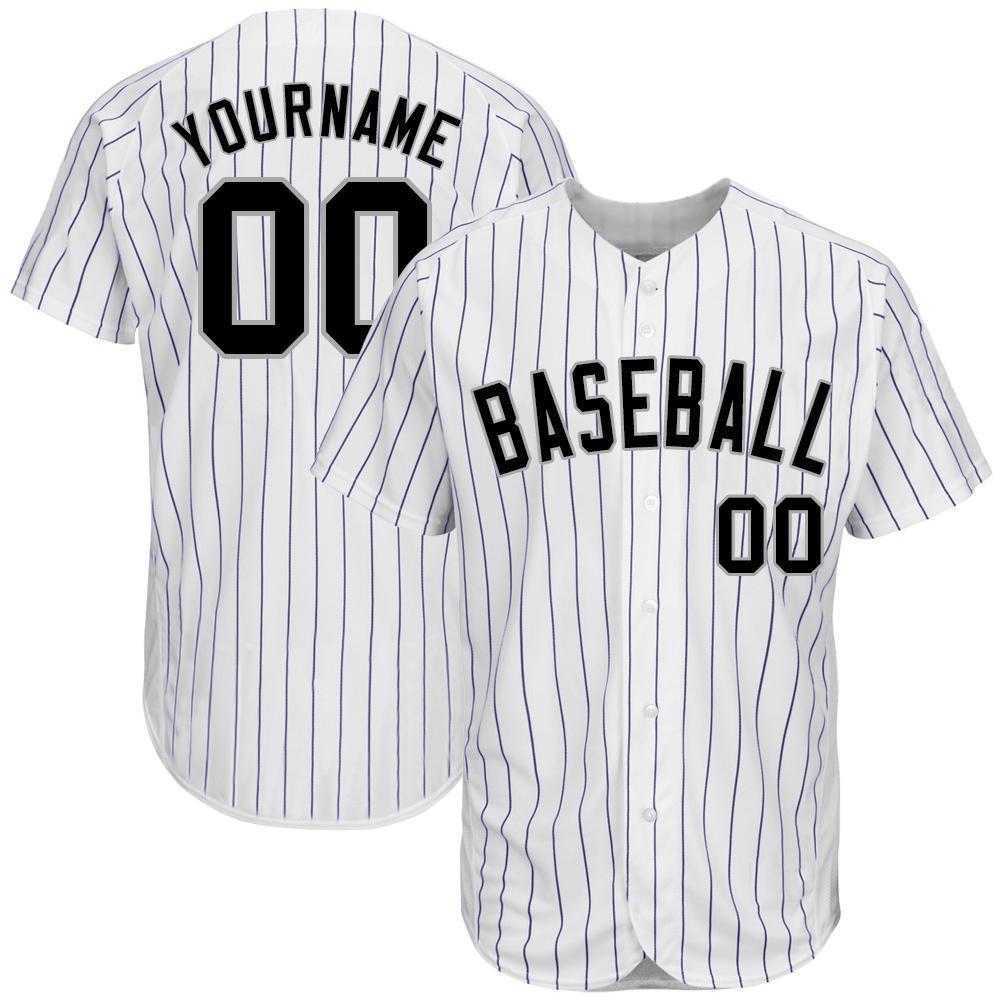 Custom White Purple Pinstripe Black-Gray Authentic Baseball Jersey - Sky-Custom