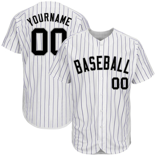 Custom White Purple Pinstripe Black-Gray Authentic Baseball Jersey - Sky-Custom