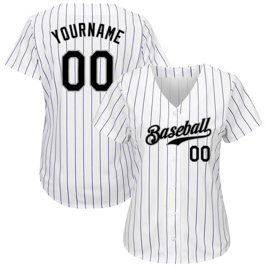 Custom White Purple Pinstripe Black-Gray Authentic Baseball Jersey - Sky-Custom
