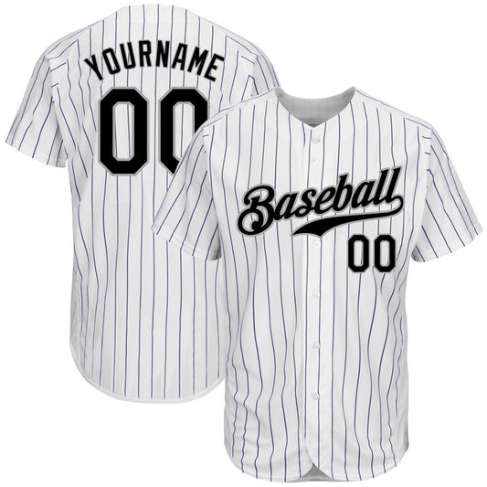 Custom White Purple Pinstripe Black-Gray Authentic Baseball Jersey - Sky-Custom
