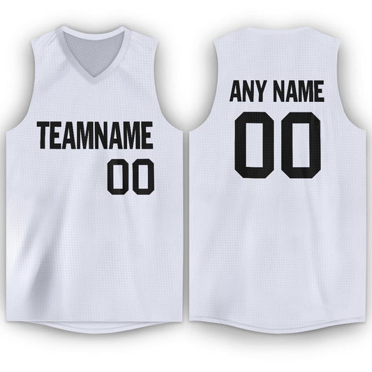 Custom White Black V-Neck Basketball Jersey - Sky-Custom