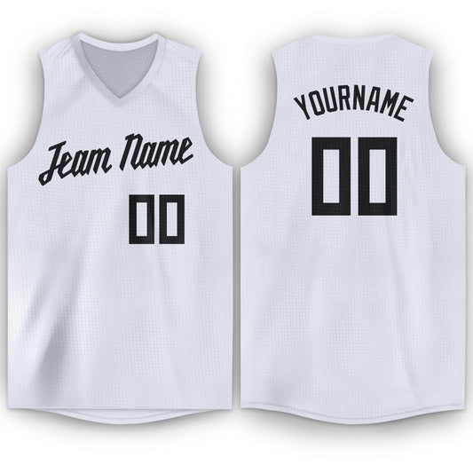 Custom White Black V-Neck Basketball Jersey - Sky-Custom