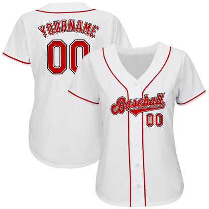 Custom White Red-Black Authentic Baseball Jersey - Sky-Custom