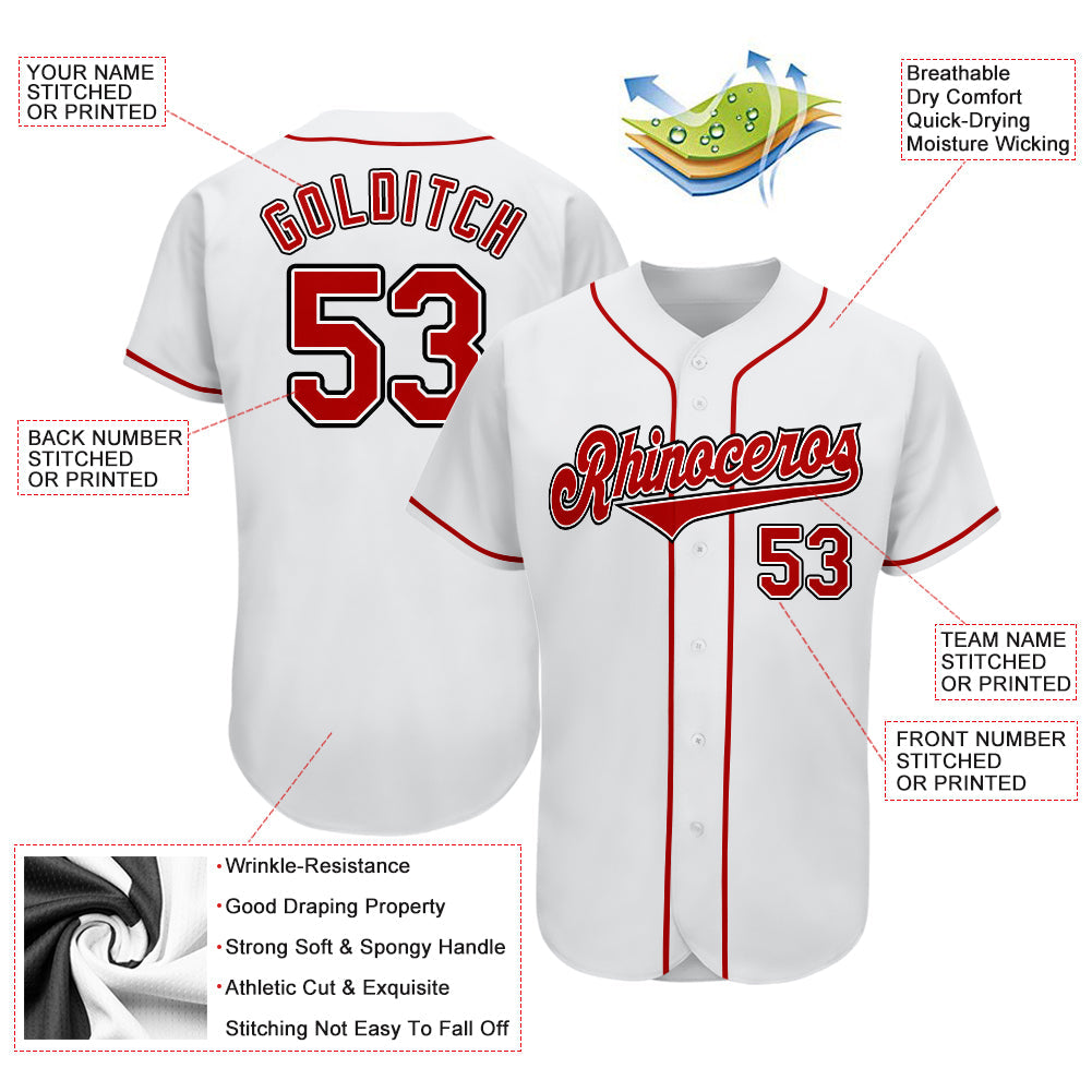 Custom White Red-Black Authentic Baseball Jersey - Sky-Custom