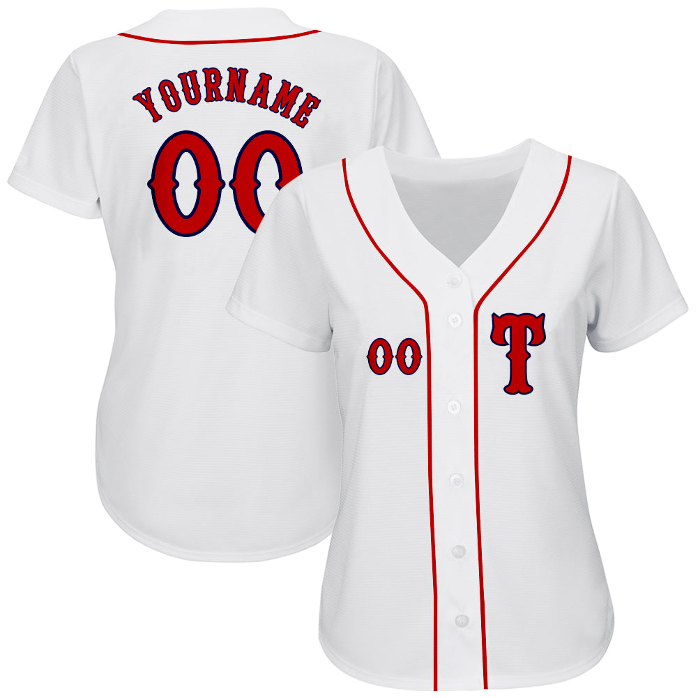Custom White Red-Navy Authentic Baseball Jersey - Sky-Custom