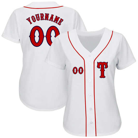 Custom White Red-Navy Authentic Baseball Jersey - Sky-Custom
