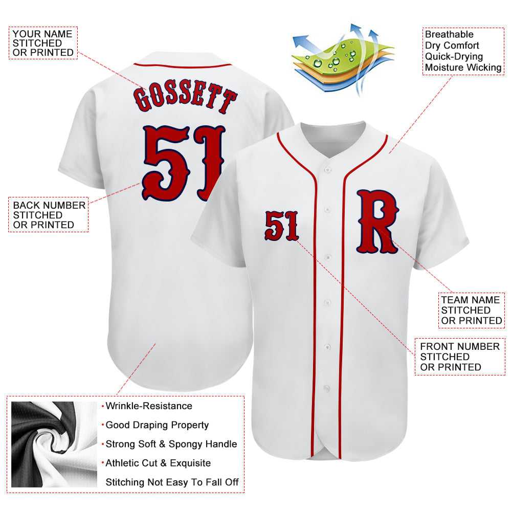 Custom White Red-Navy Authentic Baseball Jersey - Sky-Custom