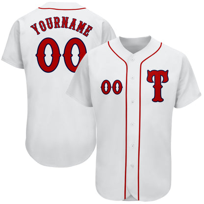 Custom White Red-Navy Authentic Baseball Jersey - Sky-Custom
