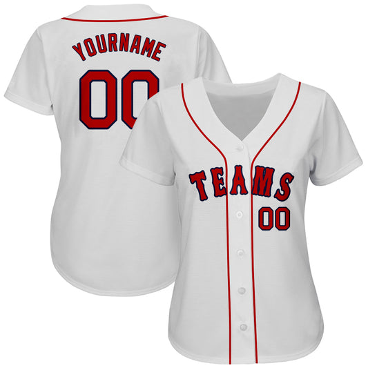 Custom White Red-Navy Authentic Baseball Jersey - Sky-Custom