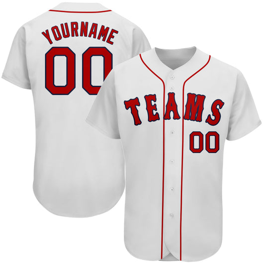 Custom White Red-Navy Authentic Baseball Jersey - Sky-Custom